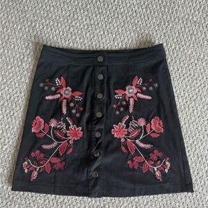 Embroidered Black Skirt with Floral Design